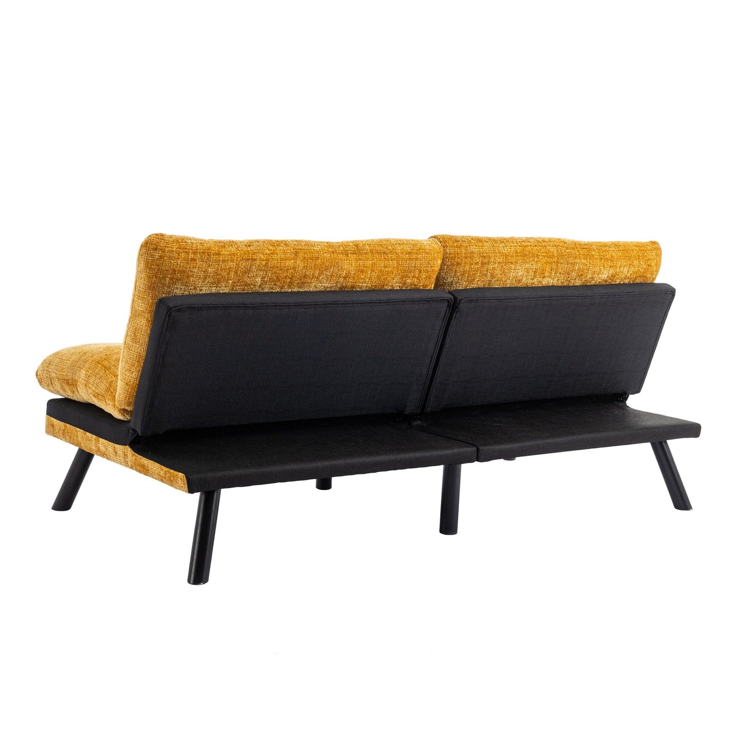 Yellow 75.6 Chenille Convertible Loveseat Futon Sofa Bed with Metal Legs for Living Room