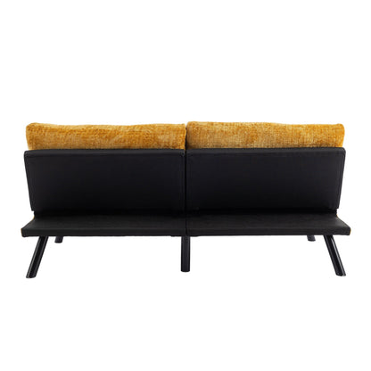 Yellow 75.6 Chenille Convertible Loveseat Futon Sofa Bed with Metal Legs for Living Room