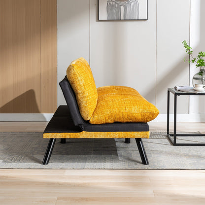 Yellow 75.6 Chenille Convertible Loveseat Futon Sofa Bed with Metal Legs for Living Room