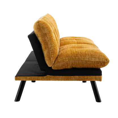 Yellow 75.6 Chenille Convertible Loveseat Futon Sofa Bed with Metal Legs for Living Room