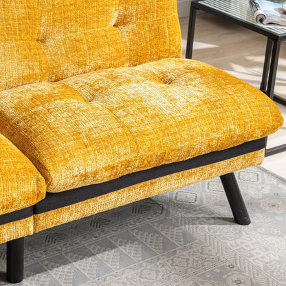Yellow 75.6 Chenille Convertible Loveseat Futon Sofa Bed with Metal Legs for Living Room