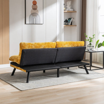 Yellow 75.6 Chenille Convertible Loveseat Futon Sofa Bed with Metal Legs for Living Room