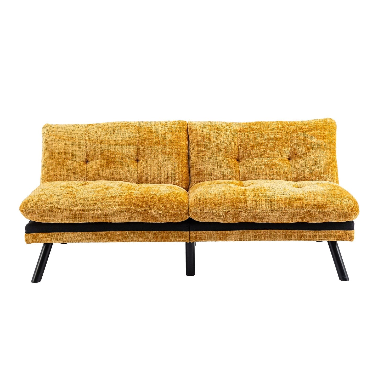 Yellow 75.6 Chenille Convertible Loveseat Futon Sofa Bed with Metal Legs for Living Room