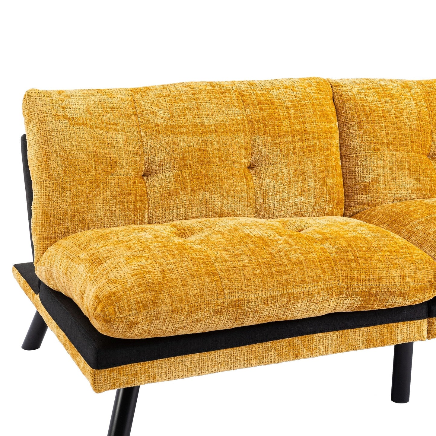 Yellow 75.6 Chenille Convertible Loveseat Futon Sofa Bed with Metal Legs for Living Room