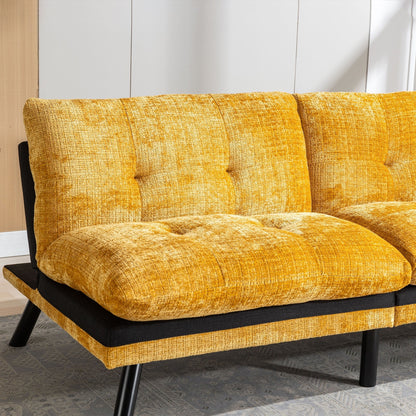 Yellow 75.6 Chenille Convertible Loveseat Futon Sofa Bed with Metal Legs for Living Room