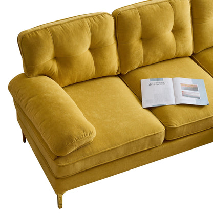 Yellow 83 Velvet L-Shaped 3-Seater Sectional with Soft Foam Cushions, Loose Backrest and Armrests, and Metal Legs