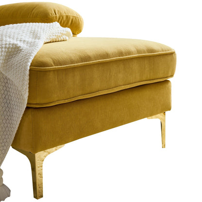 Yellow 83'' Velvet L-Shaped 3 Seater Sectional Sofa Couch, with Loose Backrest and Armrests, Soft Foam Cushions, Metal Legs