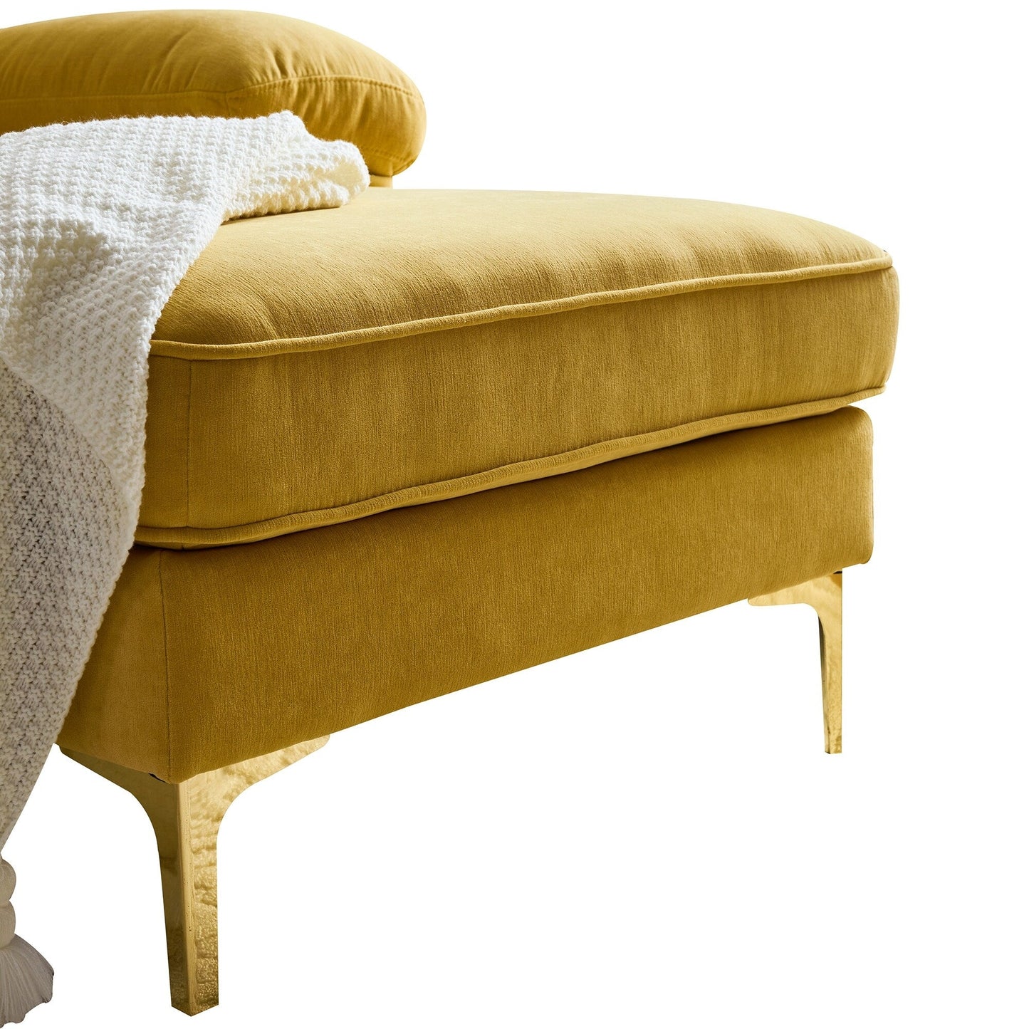 Yellow 83'' Velvet L-Shaped 3-Seater Sectional Sofa with Loose Backrests and Metal Legs