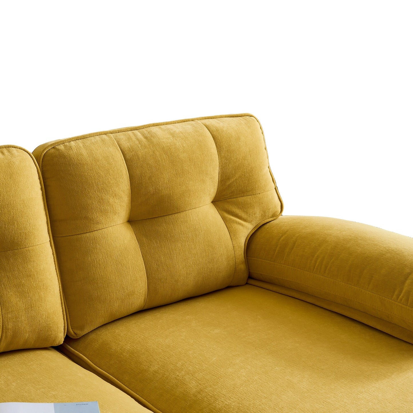Yellow 83'' Velvet L-Shaped 3-Seater Sectional Sofa with Loose Backrests and Metal Legs