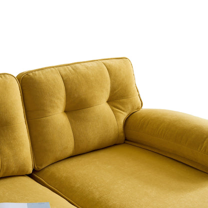 Yellow 83'' Velvet L-Shaped 3-Seater Sectional Sofa with Loose Backrests and Metal Legs