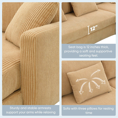 Yellow 87 L-Shaped 3-Seater Sofa with Reversible Chaise and 3 Cushions, Space-Saving Design for Living Room