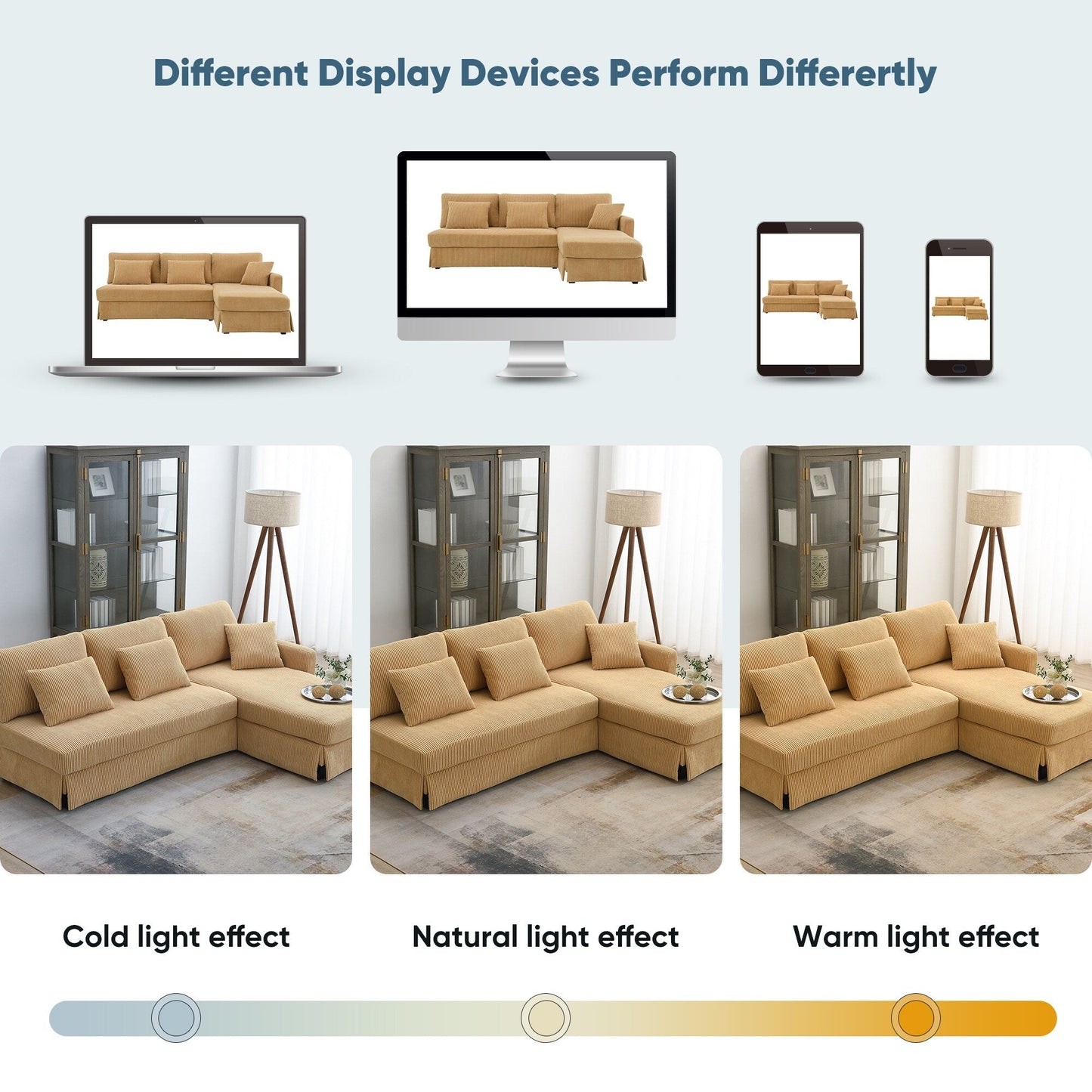 Yellow 87 L-Shaped 3-Seater Sofa with Reversible Chaise and 3 Cushions, Space-Saving Design for Living Room