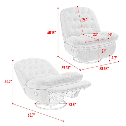 Yellow Oversized Chenille Upholstered 360Â° Swivel Glider Rocking Manual Recliner with Extended Footrest and Tufted Back