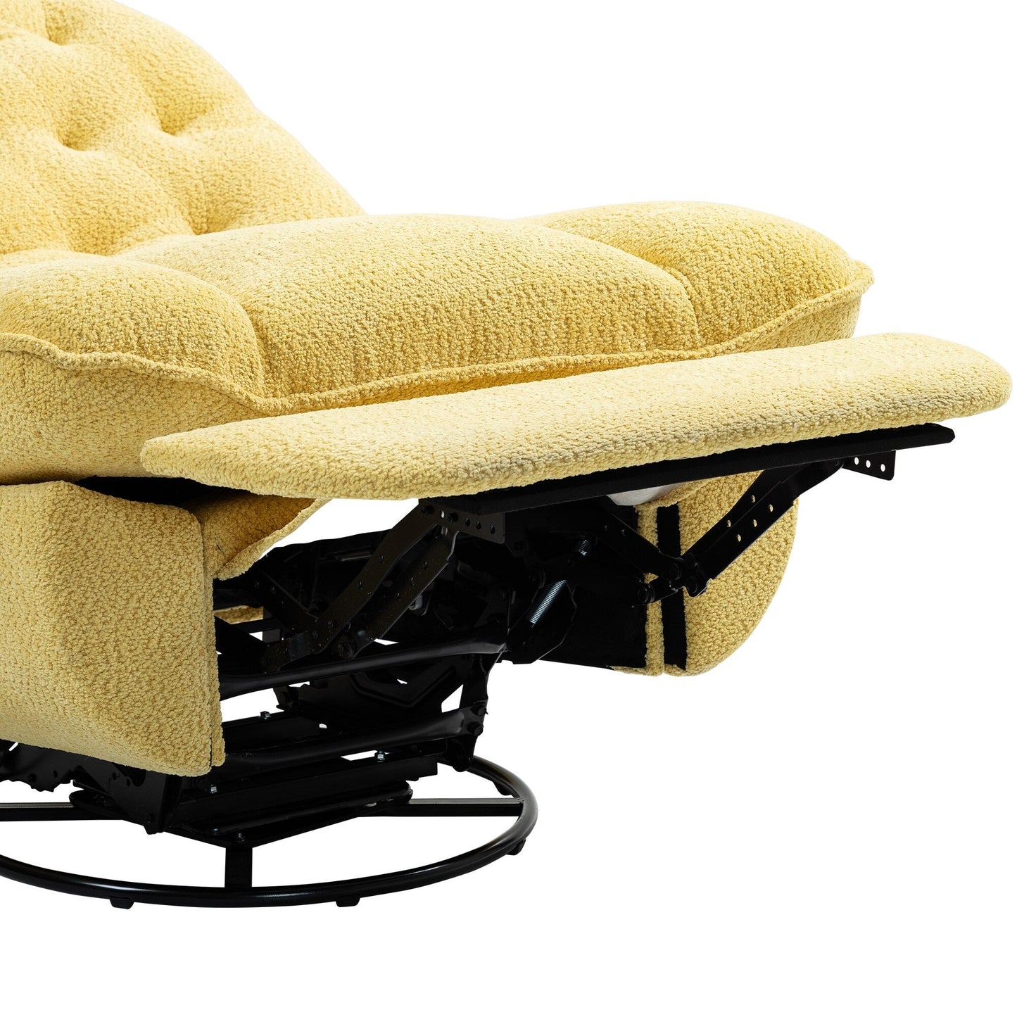 Yellow Oversized Chenille Upholstered 360Â° Swivel Glider Rocking Manual Recliner with Extended Footrest and Tufted Back