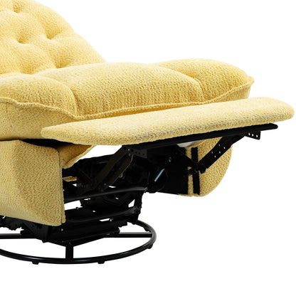 Yellow Oversized Chenille Upholstered 360Â° Swivel Glider Rocking Manual Recliner with Extended Footrest and Tufted Back