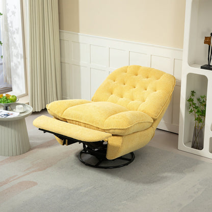 Yellow Oversized Chenille Upholstered 360Â° Swivel Glider Rocking Manual Recliner with Extended Footrest and Tufted Back