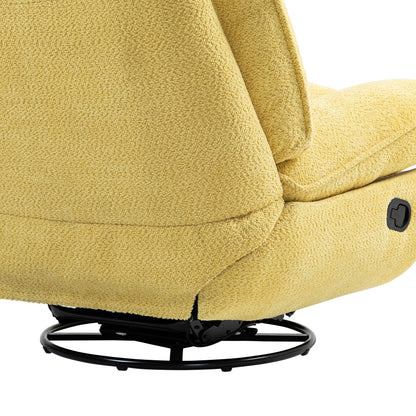 Yellow Oversized Chenille Upholstered 360Â° Swivel Glider Rocking Manual Recliner with Extended Footrest and Tufted Back