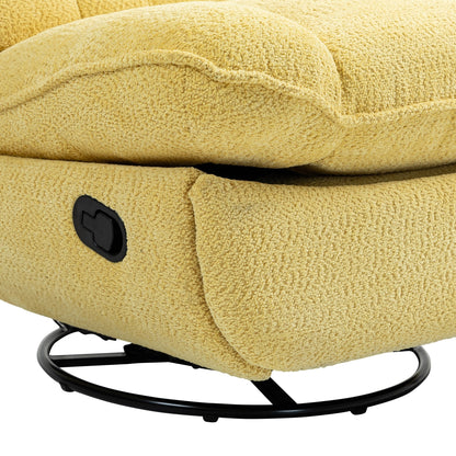 Yellow Oversized Chenille Upholstered 360Â° Swivel Glider Rocking Manual Recliner with Extended Footrest and Tufted Back
