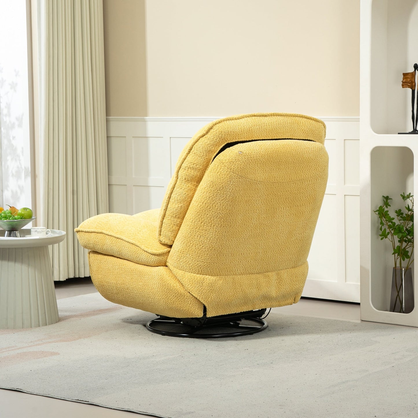 Yellow Oversized Chenille Upholstered 360Â° Swivel Glider Rocking Manual Recliner with Extended Footrest and Tufted Back