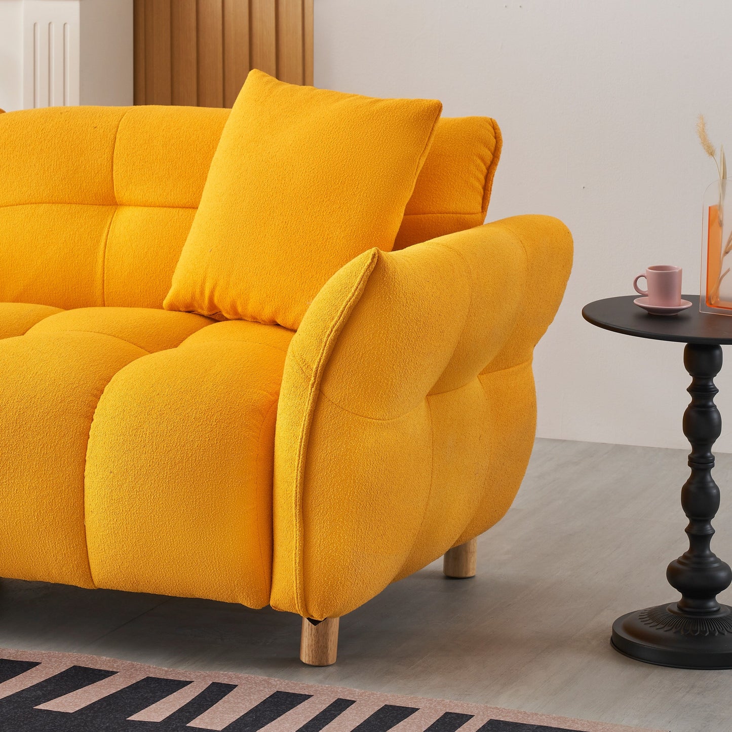 Yellow Teddy Upholstered 3-seater Sofa with Matching Pillows