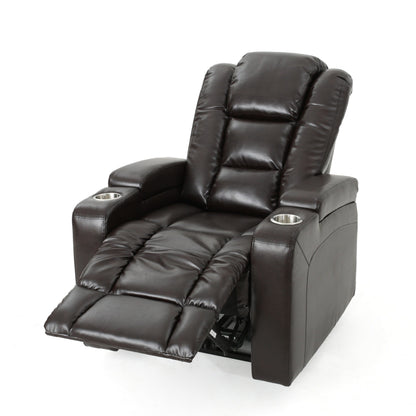 Yoma Power Recliner Chair, 2 Cupholders, Storage, USB, Brown Faux Leather