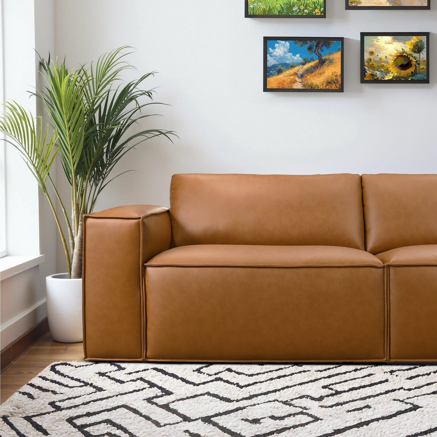 York Mid-Century Modern Vegan Leather Comfortable Sofa