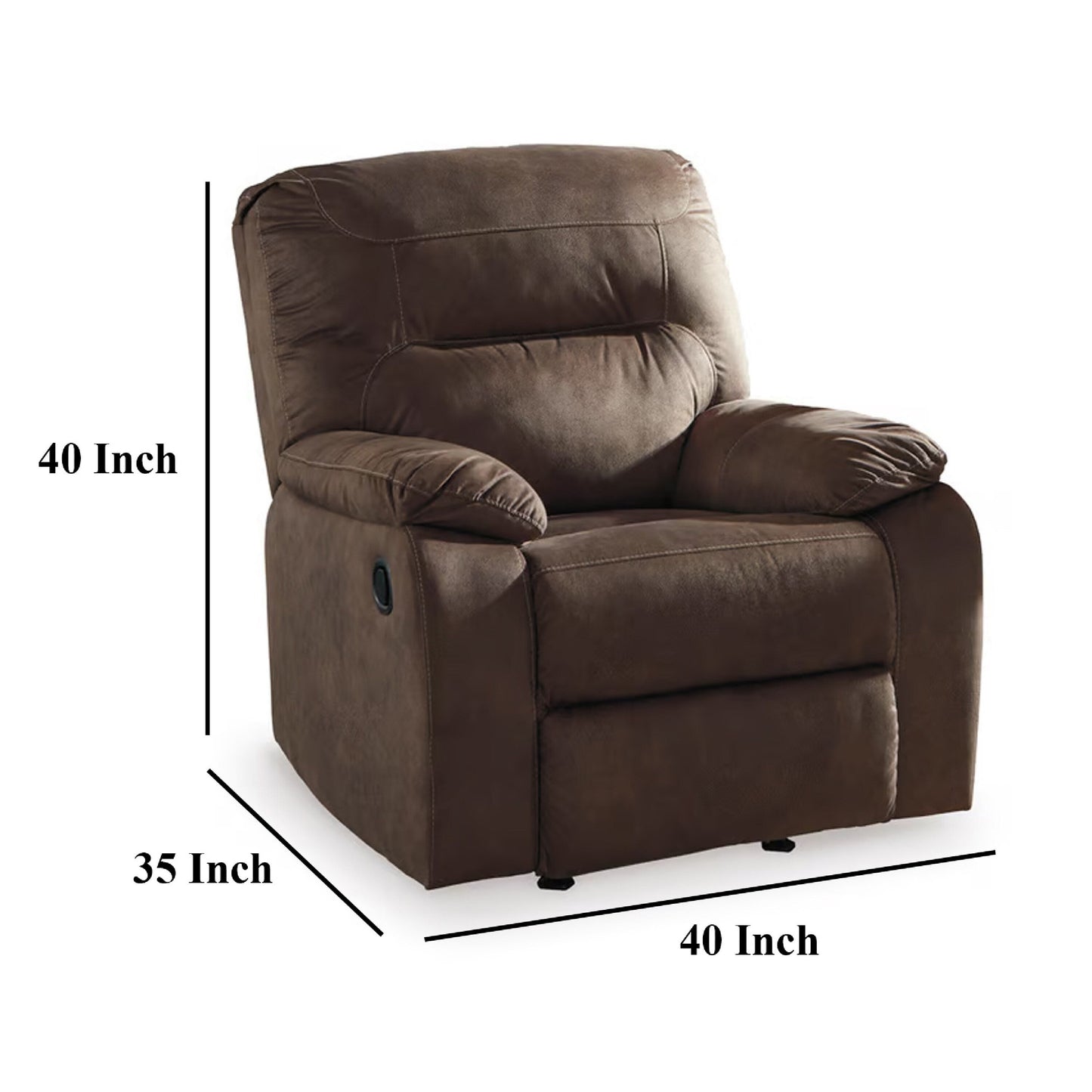 Zano Manual Rocker Recliner Chair, Pillowy Coffee Brown Faux Leather