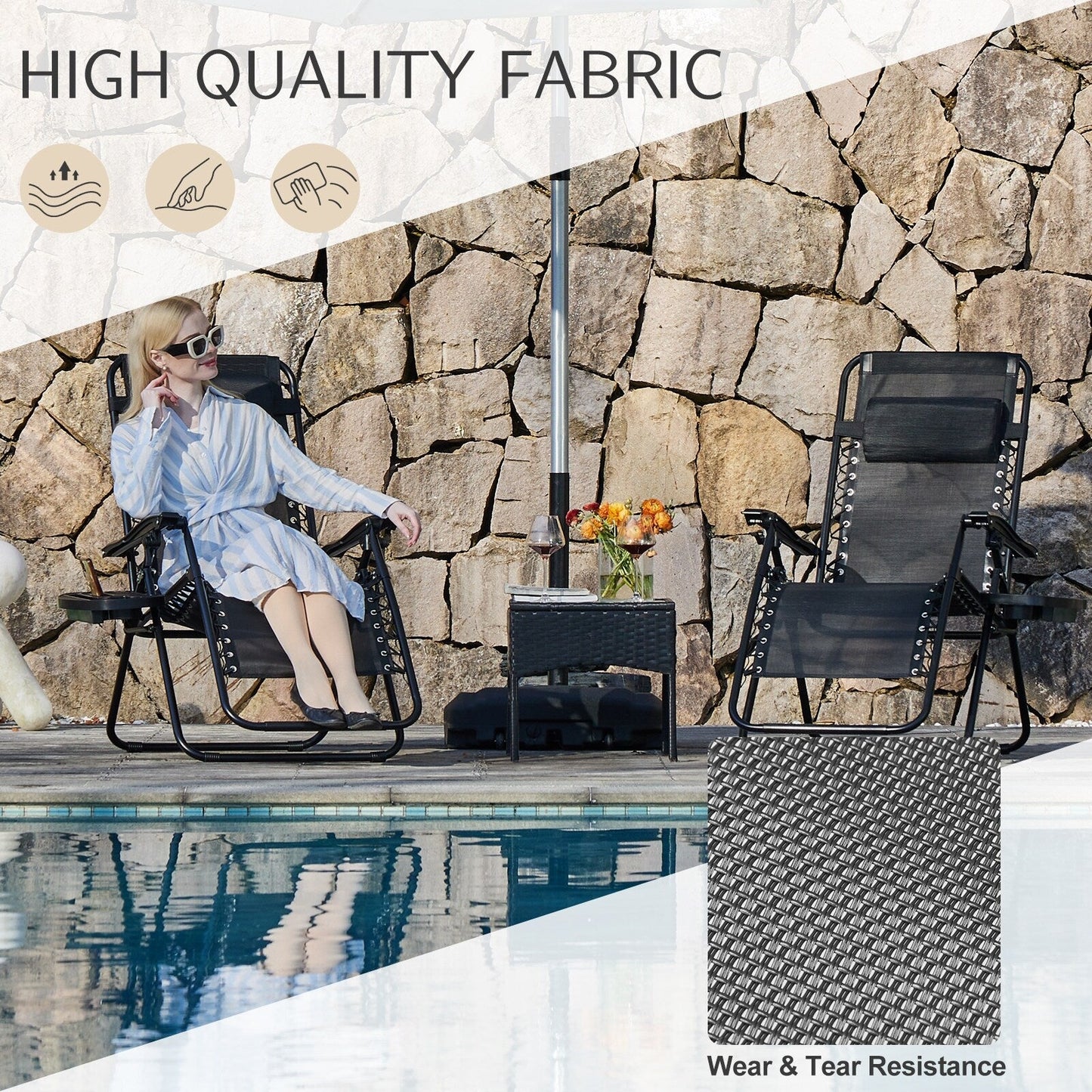 Zero Gravity Lounge Chair Outdoor Patio Folding Recliners with Headrest, Cup Holder and Removable Tray