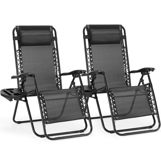 Zero Gravity Lounge Chair Outdoor Patio Folding Recliners with Headrest, Cup Holder and Removable Tray