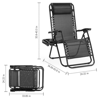 Zero Gravity Lounge Chair Outdoor Patio Folding Recliners with Headrest, Cup Holder and Removable Tray