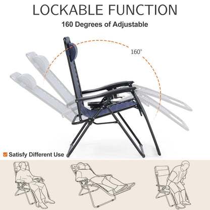 Zero Gravity Lounge Chair Outdoor Patio Folding Recliners with Headrest, Cup Holder and Removable Tray