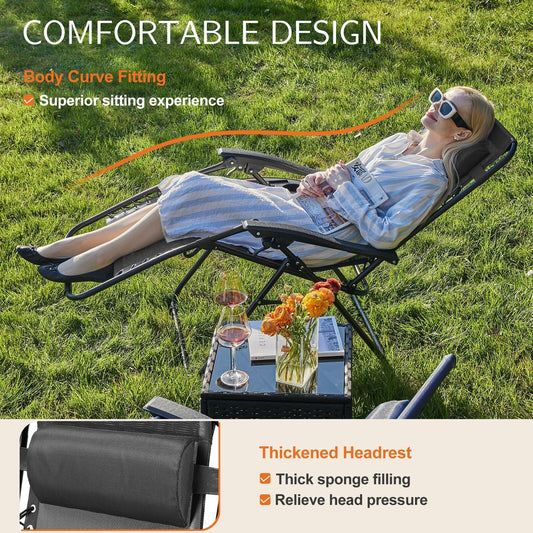 Zero Gravity Lounge Chair Outdoor Patio Folding Recliners with Headrest, Cup Holder and Removable Tray