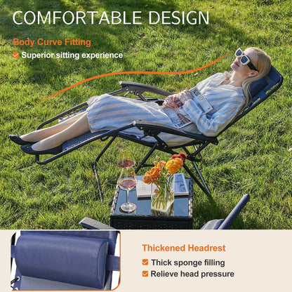 Zero Gravity Lounge Chair Outdoor Patio Folding Recliners with Headrest, Cup Holder and Removable Tray