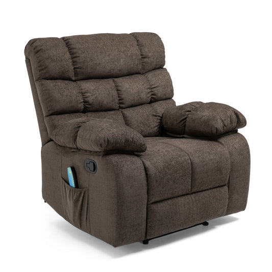 Zoi Power Recliner Chair, 5 Massage Modes, Pillow Tufted Brown Fabric