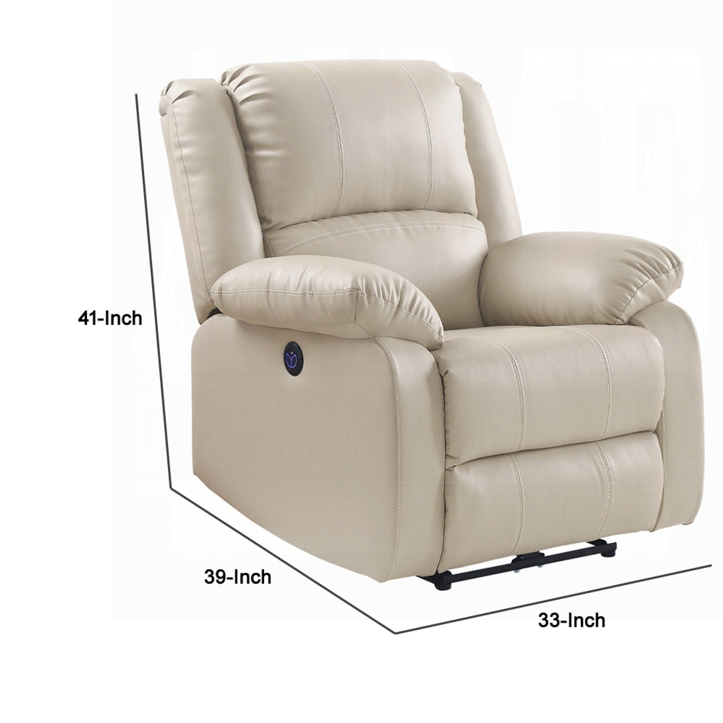 Zuru Power Reclining Chair, Pillow Top Armrests, Beige Faux Leather