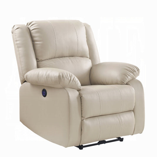 Zuru Power Reclining Chair, Pillow Top Armrests, Beige Faux Leather