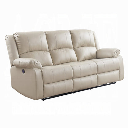 Zuru Power Reclining Sofa, 78 Inch, Pillowed Arms, Beige Faux Leather