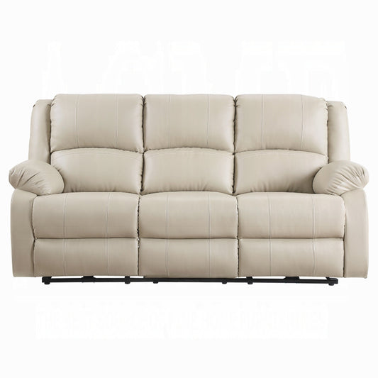 Zuru Power Reclining Sofa, 78 Inch, Pillowed Arms, Beige Faux Leather