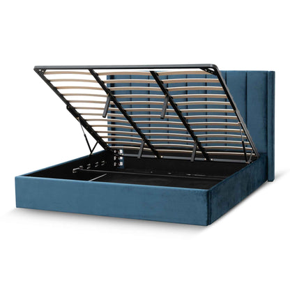 Betsy King Bed Frame - Teal Navy Velvet with Storage