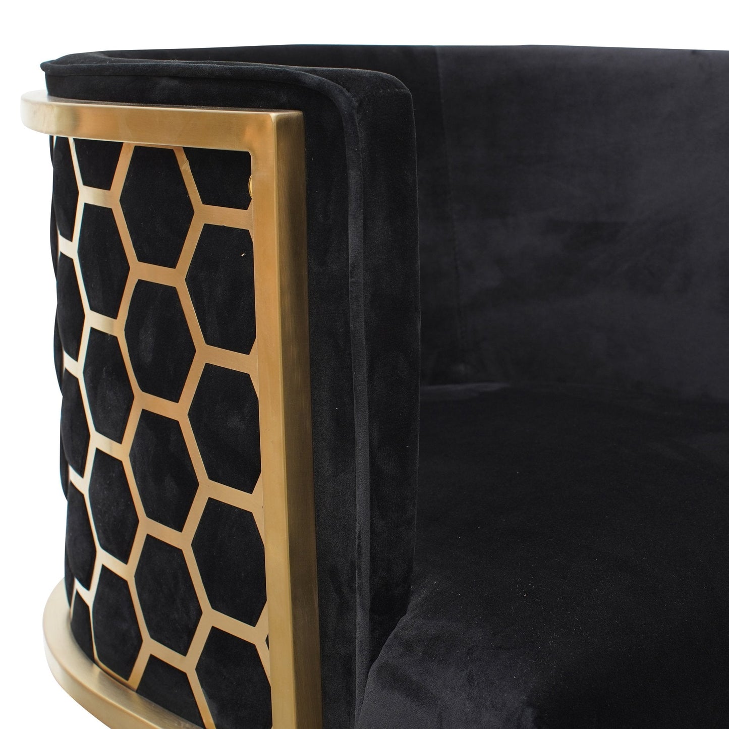 Carma Black Velvet Lounge Chair - Brushed Gold