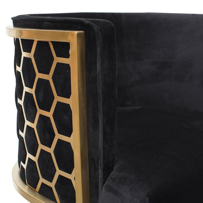 Carma Black Velvet Lounge Chair - Brushed Gold