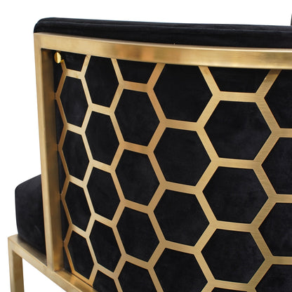 Carma Black Velvet Lounge Chair - Brushed Gold