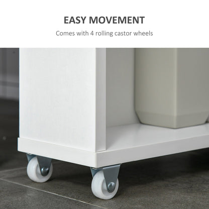 kleankin Slim Bathroom Cabinet with Castor Wheels Storage Organizer and Wood Shelves to Fit in Small Spaces, White